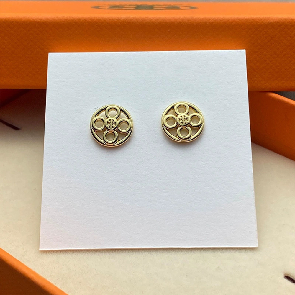 Tory Burch Gold Plated Double Geometric Circle Flower Inlay